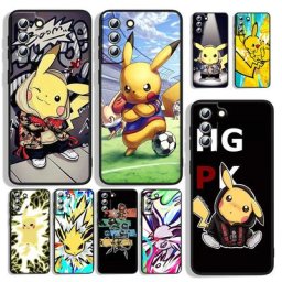 Coque de téléphone dessin animé Pikachu étui noir Funda pour Samsung Galaxy S22 S21 S20 FE Ultra