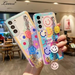 Mignon Smiley Fleur Bracelet Pour Samsung Galaxy S22 Ultra S21 Plus S20 FE Note 20 10 A52 A32 A12
