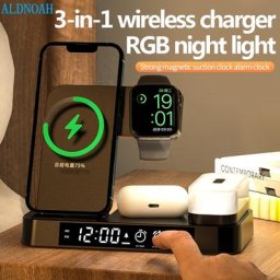 Chargeurs sans fil 4 en 1 pour iPhone charge rapide 30W station S6 pour Apple Watch 8 lampe et