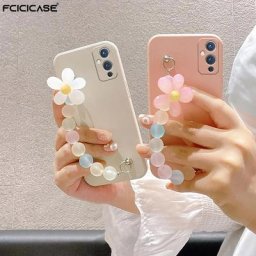 Coque de téléphone carrée en silicone liquide coque souple bracelet fleur Oneplus 9 Pro 7 7T