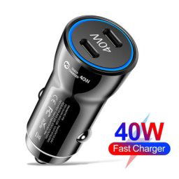 Chargeur de voiture rapide 40W double USB type-c adaptateur secteur pour iPhone 14 13 12 11Pro Max