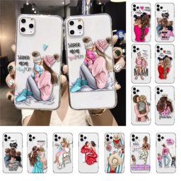 Coque de téléphone à la mode pour iPhone cheveux noirs et bruns bébé colonne vertébrale fille