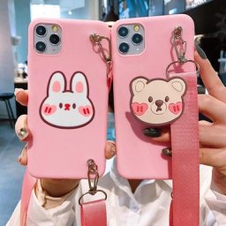 Étui de support ours mignon de dessin animé avec lanière couverture de support rapide pour Oneplus