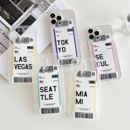 Coque de téléphone avec étiquette de code barre de billet d'avion États-Unis Londres Paris