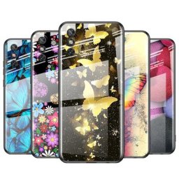 Coque en verre trempé colorée avec papillon étui de téléphone pour Huawei Y6 Y7 Y9 Y5P Y6P Y8S Y8P