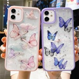 Coque de téléphone antichoc souple avec papillon à paillettes coque mignonne pour iPhone 14 12 13