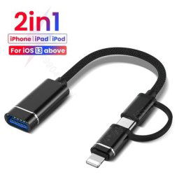 Câble adaptateur 2 en 1 USB 3.0 vers 8 broches/Type C OTG pour iPhone 13 12 11 Pro Max iPad pour