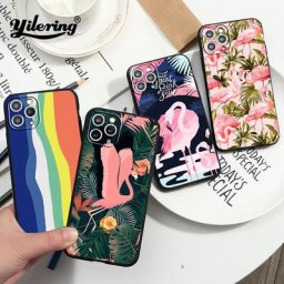 Coque de téléphone à motif flamant rose étui souple noir pour iPhone 12 13 mini 11 14 Pro Max XS
