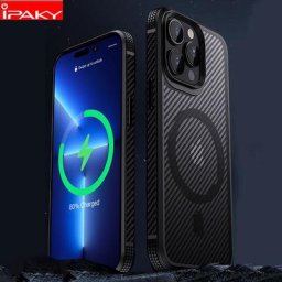 IPAKY-Coque de charge translucide en fibre de carbone pour iPhone coque magnétique pour iPhone 14