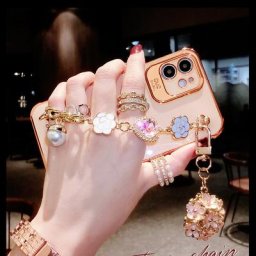 Étuis de téléphone pendentif fleur de luxe housses de protection camélia bracelet gemme iPhone