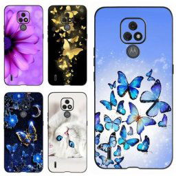Coque en Silicone TPU pour Motorola Moto E7 étui de téléphone avec de belles fleurs et un papillon