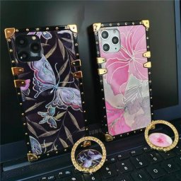 Étui à fleurs carrées scintillantes pour Samsung Galaxy couverture papillon Bling de luxe S23