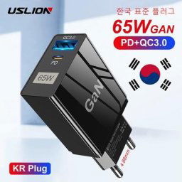 USLION-Chargeur Rapide GaN 65W Prise Coréenne PD USB Type-C pour iPhone 14 13 Xiaomi Samsung