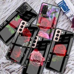 Coque de téléphone en verre avec fleurs roses rouges vives coque pour Samsung Galaxy S21 S23