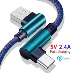 Câble Micro USB/type-c 2 4a en Nylon pour recharge rapide cordon de chargeur à 90 degrés pour
