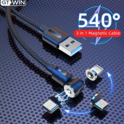 GTWIN-Câble Magnétique Rotatif à 540 ° pour Recharge Rapide Micro USB Type C Fil de Téléphone