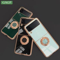 Étui de téléphone plaqué or de luxe pour Samsung Galaxy Z Flip 3 4 support de bague magnétique
