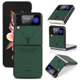 Étui en cuir Bergame pour Samsung Galaxy Z Flip 3 étui antichoc de luxe cerf vintage ZFlip3