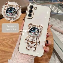 Jolie coque avec support d'ourson spatial étui pour Samsung Galaxy S23 S22 Ultra Plus S21 S20 FE