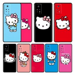 Hello Kitty – coque de téléphone à fond rose étui en TPU noir pour Redmi Note 11 9S 10 9 8 Pro