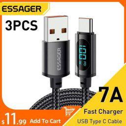 Essager 3PCS 7A USB Type C Cable Display PD 100W Fast Charging USB C Data Cord For Samsung Honor 70