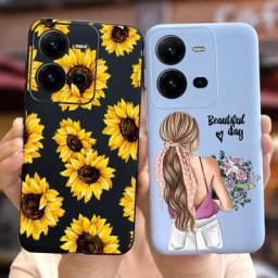 Coque de téléphone en Silicone souple pour Vivo V25 V25e mignon dessin animé fille tournesol à la