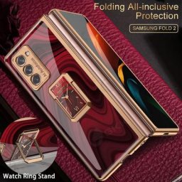 GKK-Étui en verre plaqué de luxe pour Samsung Galaxy Z coque rigide avec support d'anneau