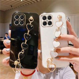 Étui de luxe avec bracelet d'amour plaqué pour téléphone Huawei housse sexy pour modèles Honor X8