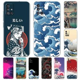 Étui d'art de style japonais pour Samsung Galaxy coque de téléphone transparente A51 A21s A52