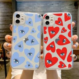 Coque de téléphone colorée Evil Eye pour iPhone coque transparente en TPU souple coeur d'amour