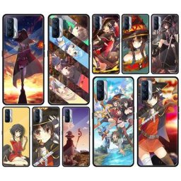 Coque de téléphone Realme 7 7i XT C3 6 5 Pro en verre trempé dessin animé Megumin pour OPPO A9