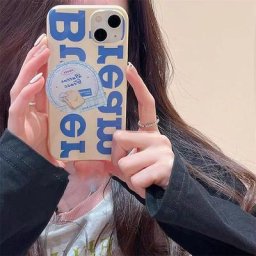 Coque de téléphone lettres bleu crème avec support coque en silicone pour iPhone 14 Plus 7 8 X