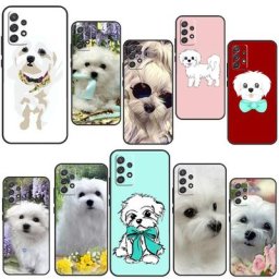 Étui de dessin animé de chien maltais pour Samsung coque arrière A54 A34 A14 A13 A23 A33