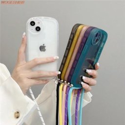 Coque de téléphone souple transparente avec lanière de collier à bandoulière housse de protection
