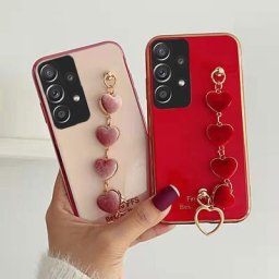 Coque de téléphone portable en Silicone étui de luxe plaqué avec chaîne de cœur pour Samsung