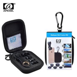 APEXEL – Kit d'objectif de caméra universel 5 en 1 objectif oeil de poisson + Macro et objectif