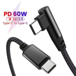 Câble USB Type-C à coude simple PD 60W charge rapide 3.0 transfert de données pour Samsung