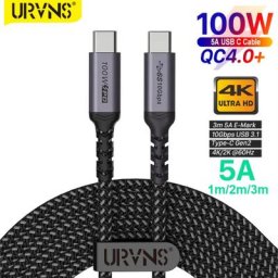 URVNS câble USB type-c 100W 5A PD USB 3.1 Gen 2 Fast USB-C pour MacBook Pro Xiaomi Samsung S21
