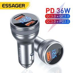 Essager – Mini chargeur de voiture USB type-c 36W Charge rapide 3.0 pour iPhone 14 13 Samsung