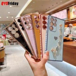 Coque de téléphone Samsung avec chaîne de support étui de luxe avec cœur d'amour pour Galaxy S23
