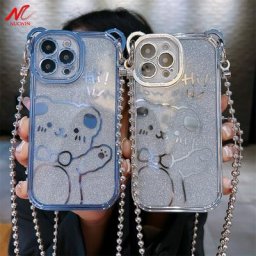 Étui ours en placage à paillettes de luxe pour iPhone 13 12 11 14 Pro Max Xs Xr 7 8 Plus