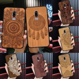 Coque en bois floral mandala pour Samsung housse pour modèles J4 J6 Plus horizon A7 A8 A9 J8 2018