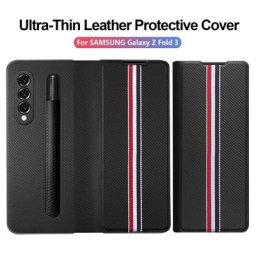 Coque de téléphone à rabat en cuir étui en Fiber de carbone pour Samsung Galaxy Z Fold 3