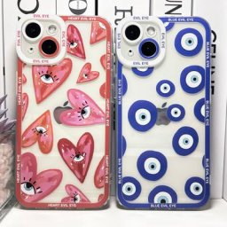 Coque de téléphone avec protection de l'appareil photo pour iPhone coque mignonne cœur bleu