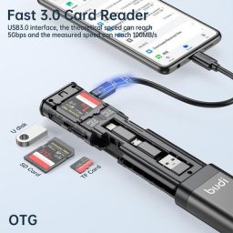 Budi-Lecteur de carte SD multifonction 9 en 1 câble USB 3.0 transfert de carte Type-C adaptateur