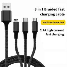 Charging Cable Three-in-One Fast Charge Nylon Braided 2A 8Pin Type-C Micro USB Charging Cord Mobile
