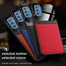 Samsung-Coque de téléphone en plexiglas texture cuir cadre en silicone 5G coque antichoc M52 52