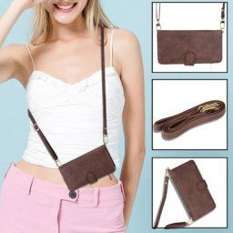 Coque de protection en cuir à rabat de luxe avec lanière étui pour téléphone portefeuille sac à