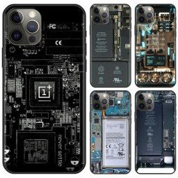 Coque en Silicone souple noire Circuit imprimé pour iPhone 11 13 12 Pro Max XS XR X Apple 8 7 6s