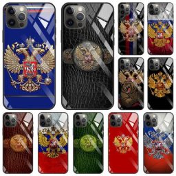 Étui en verre avec emblème de drapeaux russes et guatémaltèques pour Apple iPhone 11 12 Pro 7 Poly